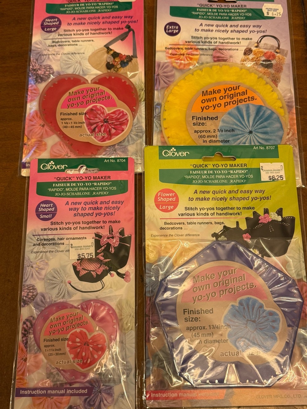 Clover “Quick Yo-Yo makers” hearts, circles and flowers 4 in lot